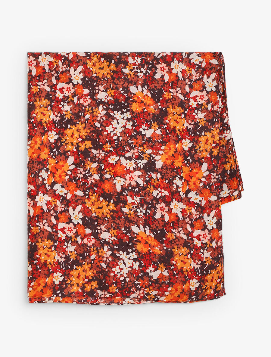 Foulard à imprimé fleuri et paillettes - Orange - 2