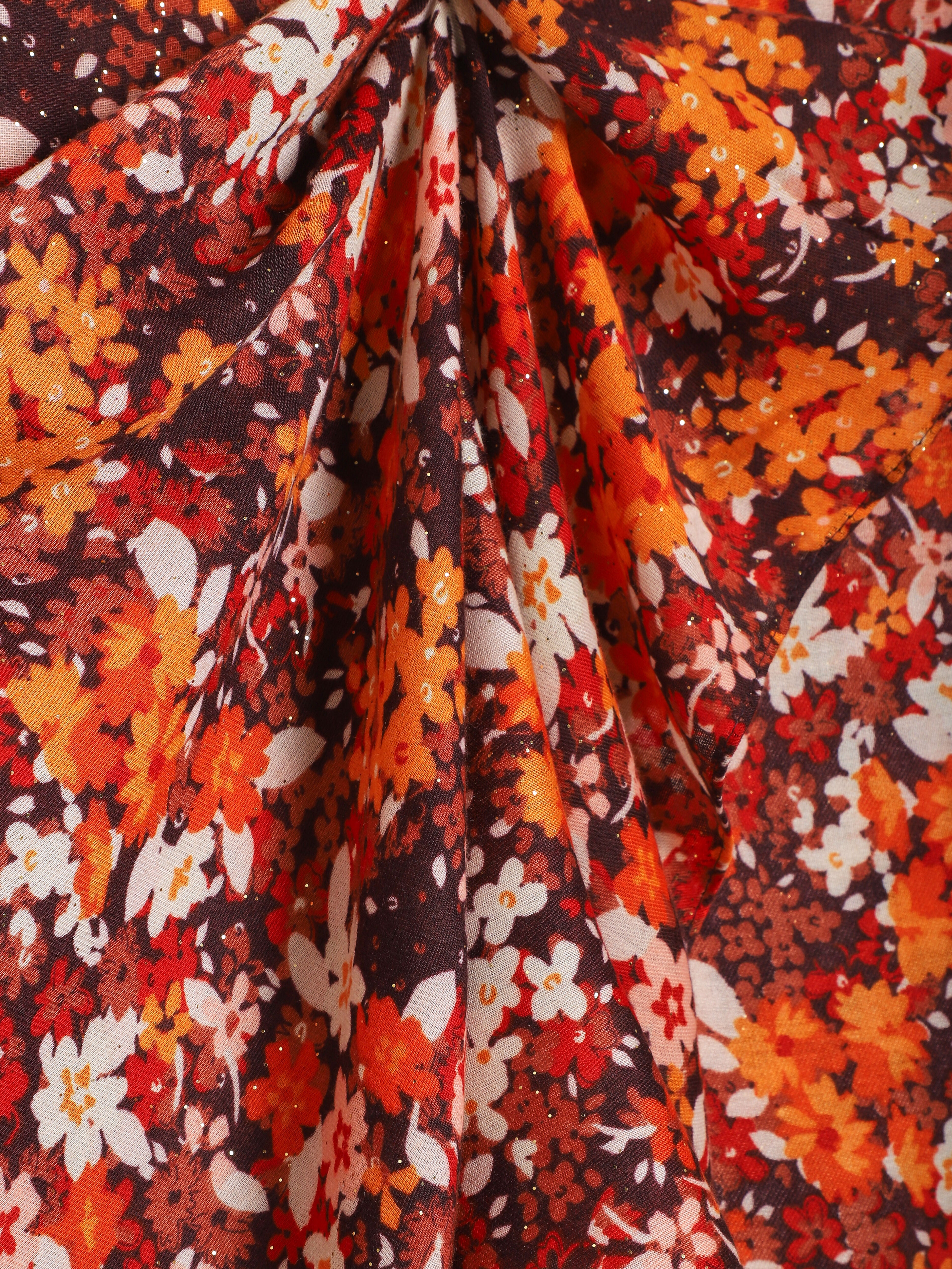 Foulard à imprimé fleuri et paillettes - Orange - 3