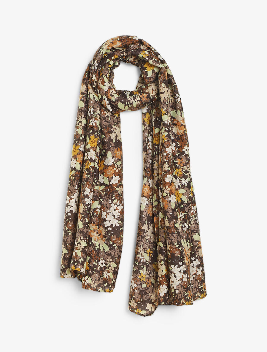 Foulard à imprimé fleuri et paillettes - Taupe - 1