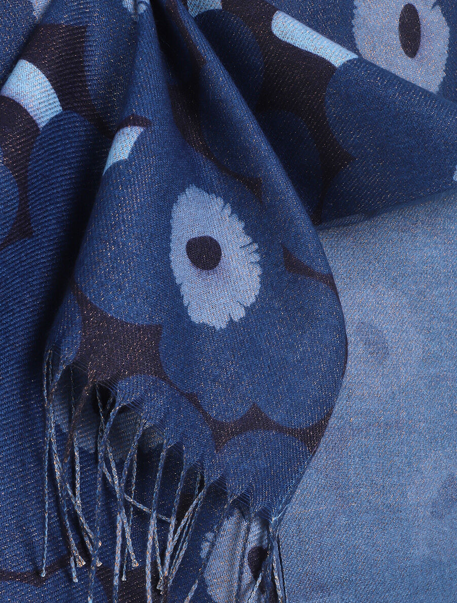 Echarpe fleurie à franges - Bleu - 3