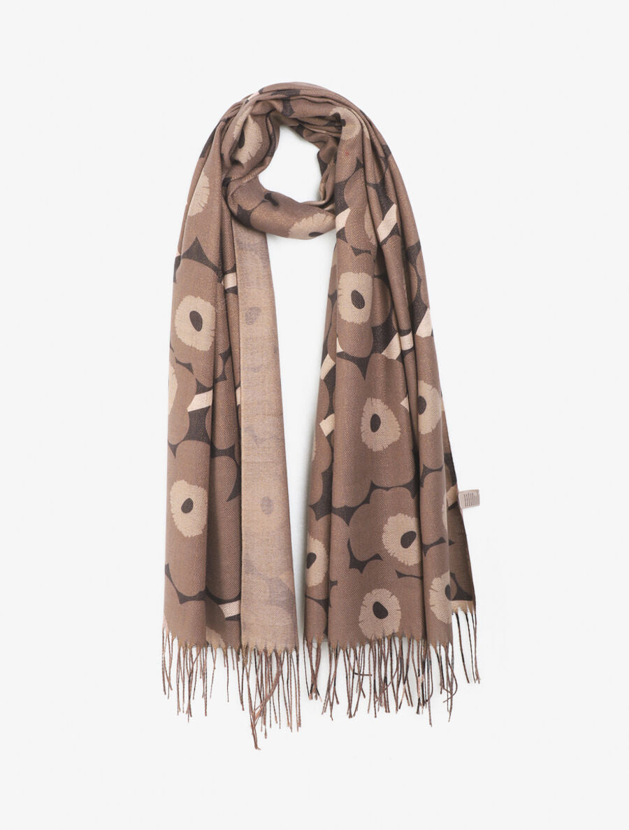 Echarpe fleurie à franges - Taupe - 4