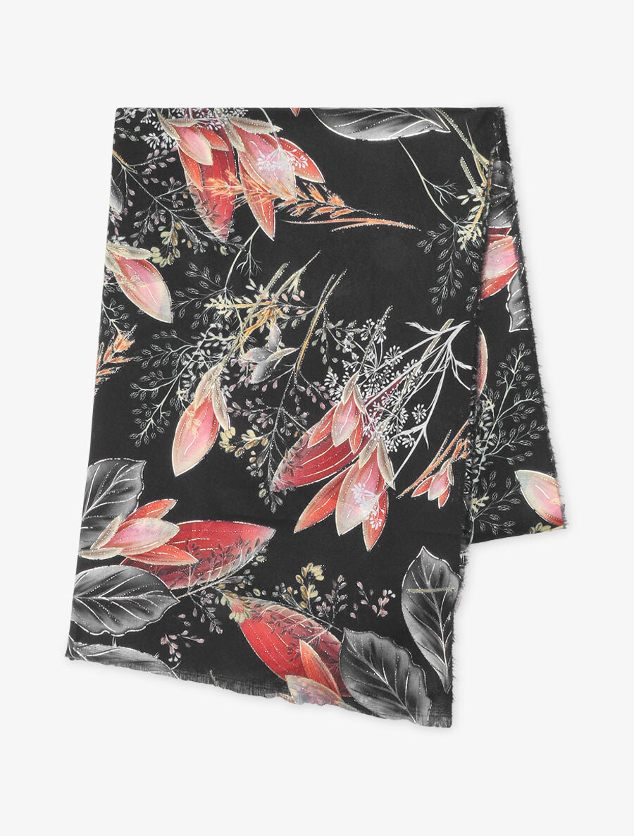 Foulard à imprimé feuilles irisées - Noir - 2