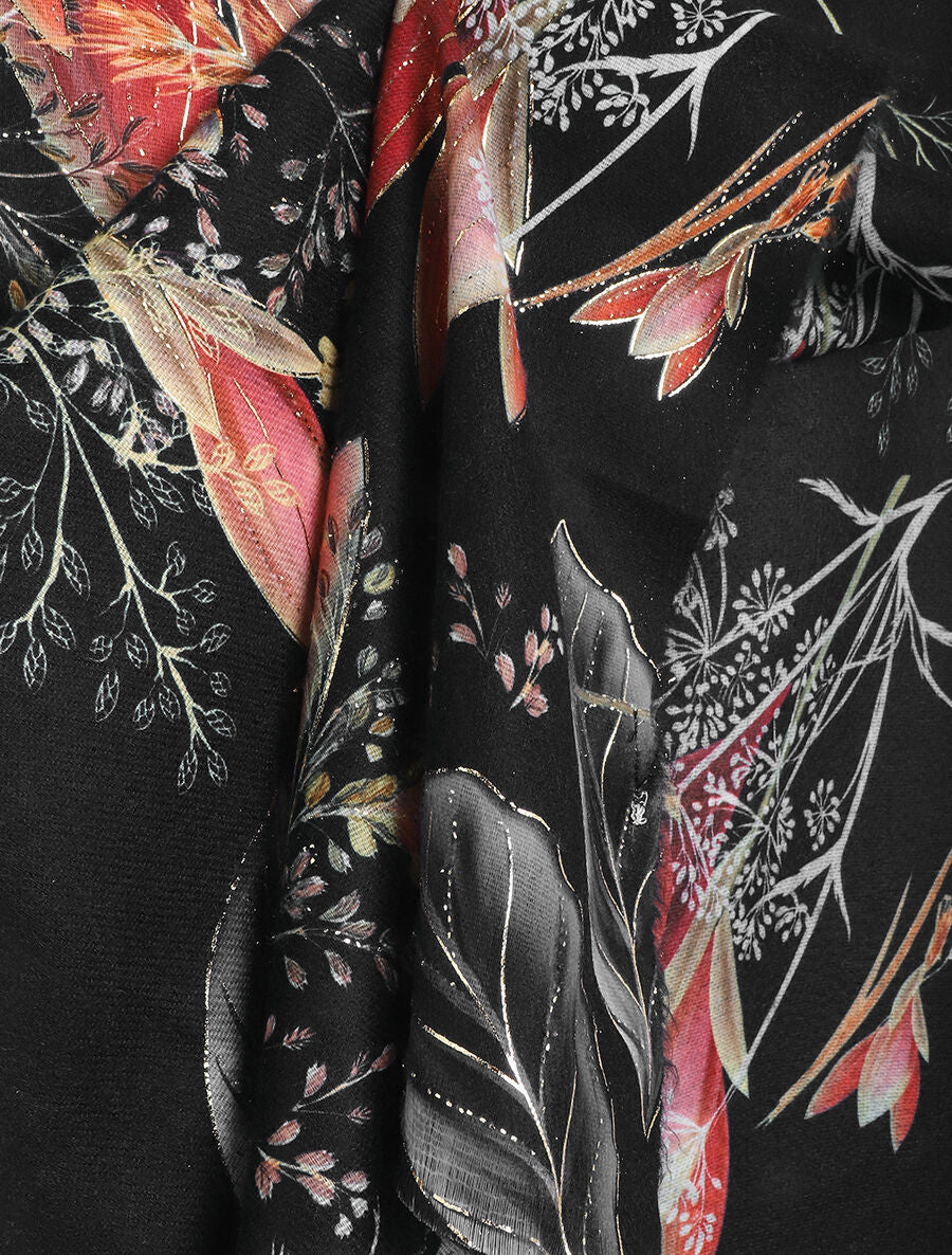 Foulard à imprimé feuilles irisées - Noir - 3