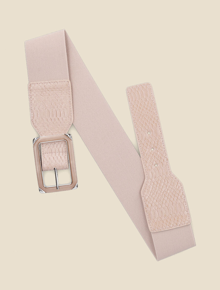 Ceinture python à boucle carrée - Rose poudré - 1