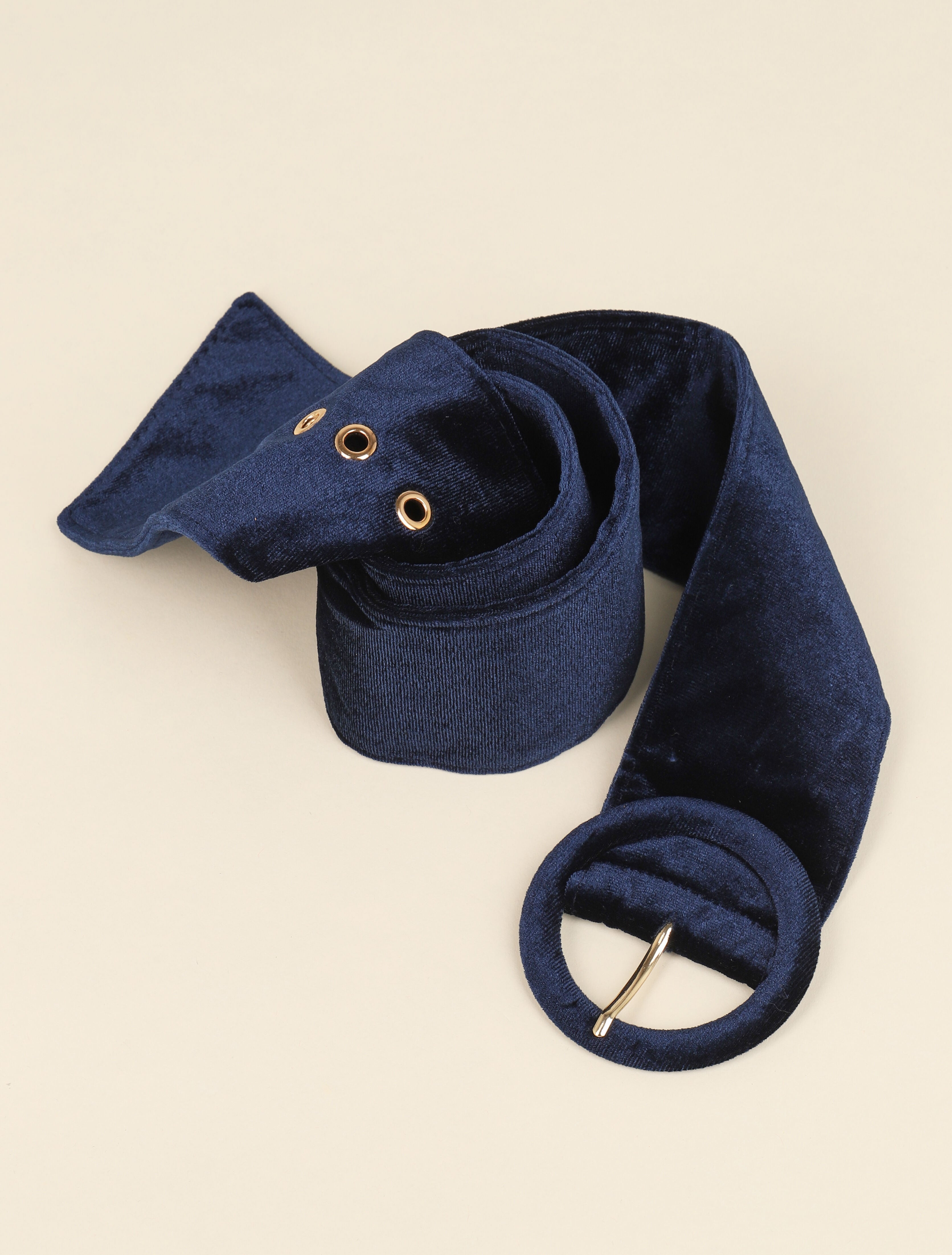 Ceinture en velours à boucle ronde - Marine - 1