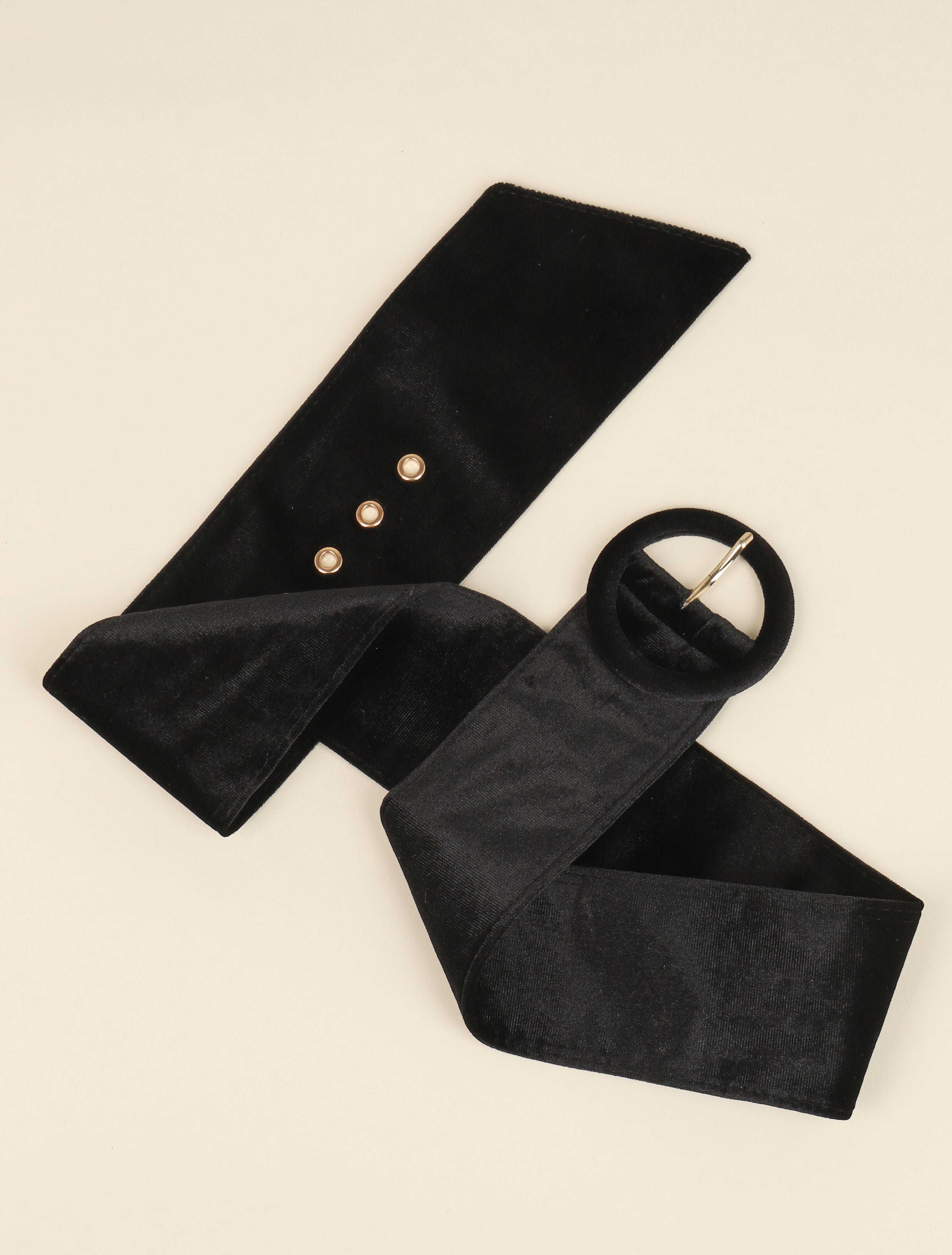 Ceinture en velours à boucle ronde - Noir - 2