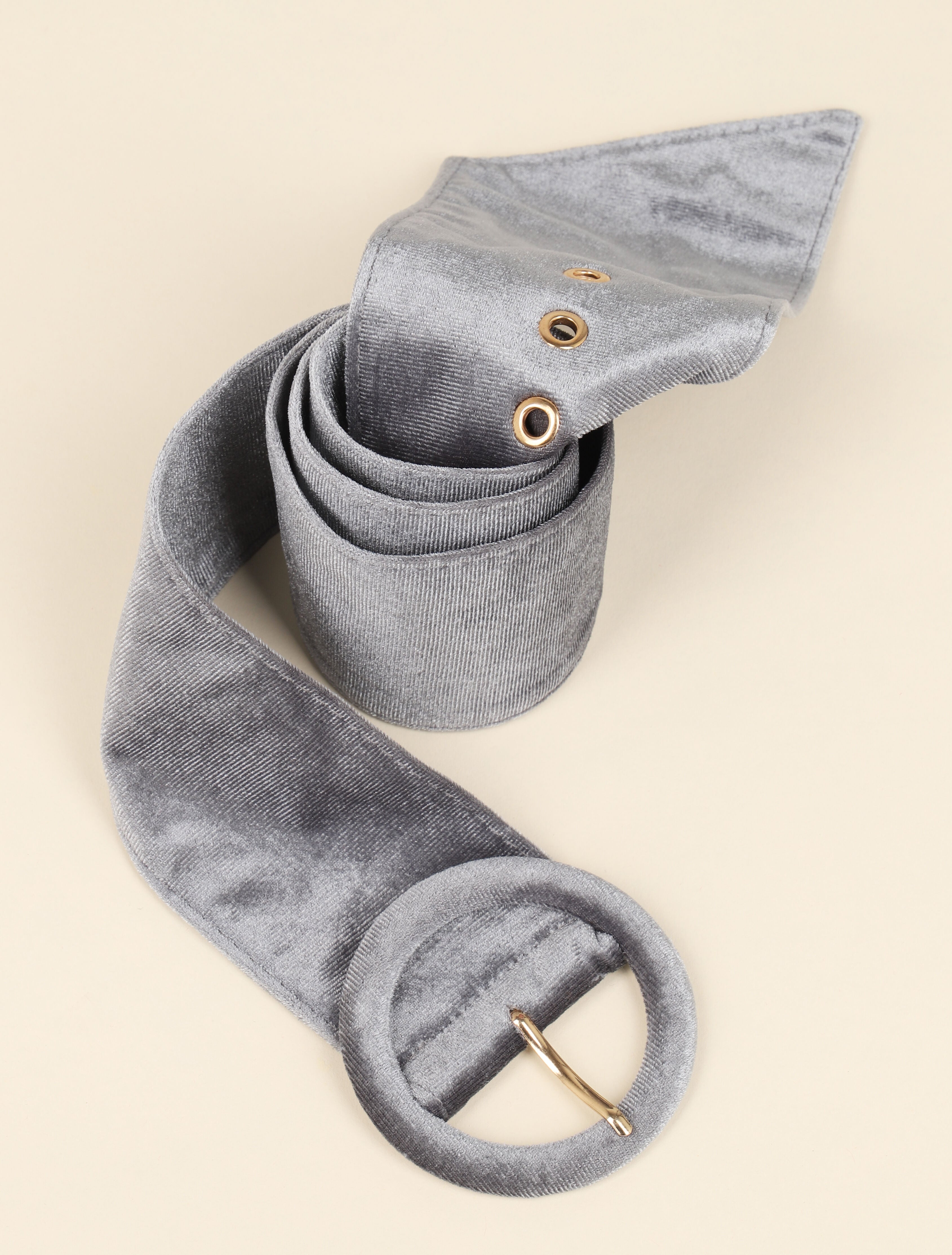 Ceinture en velours à boucle ronde - Gris - 1