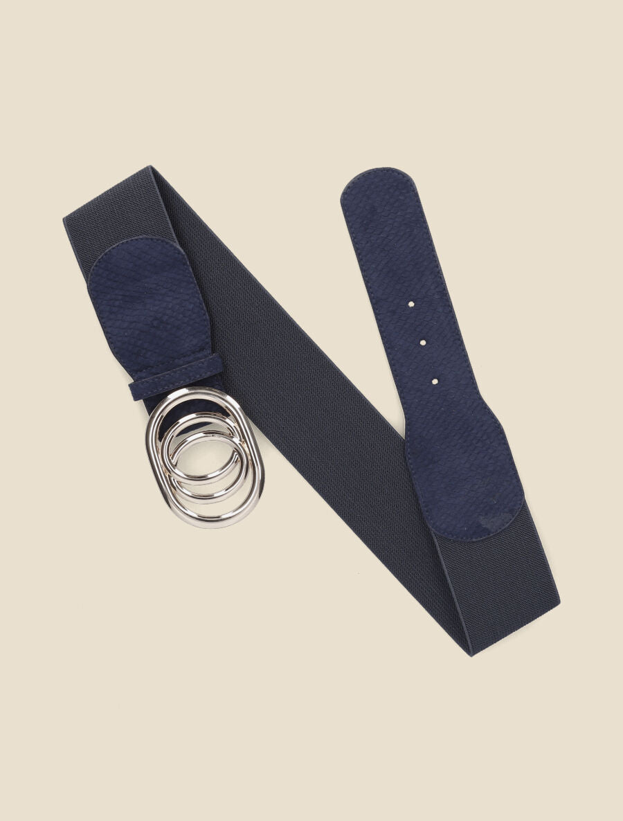Ceinture élastiquée en suédine à imprimé python - Marine - 2
