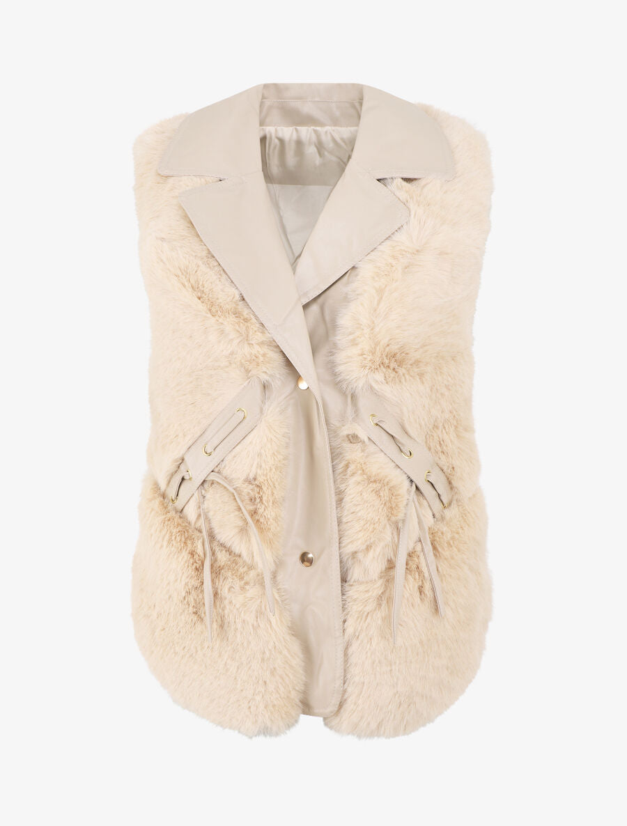 Veste bi-matière boutonnée - Beige - 1