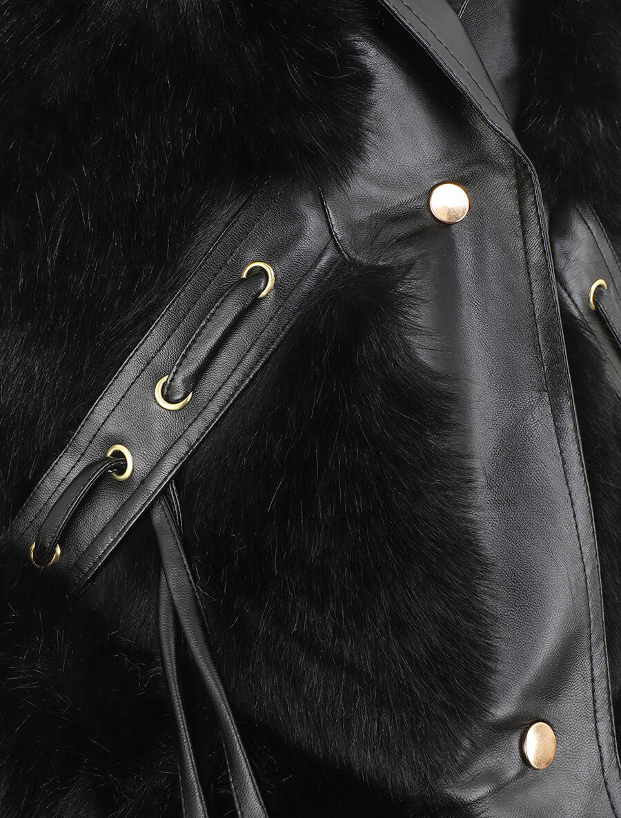 Veste bi-matière boutonnée - Noir - 3