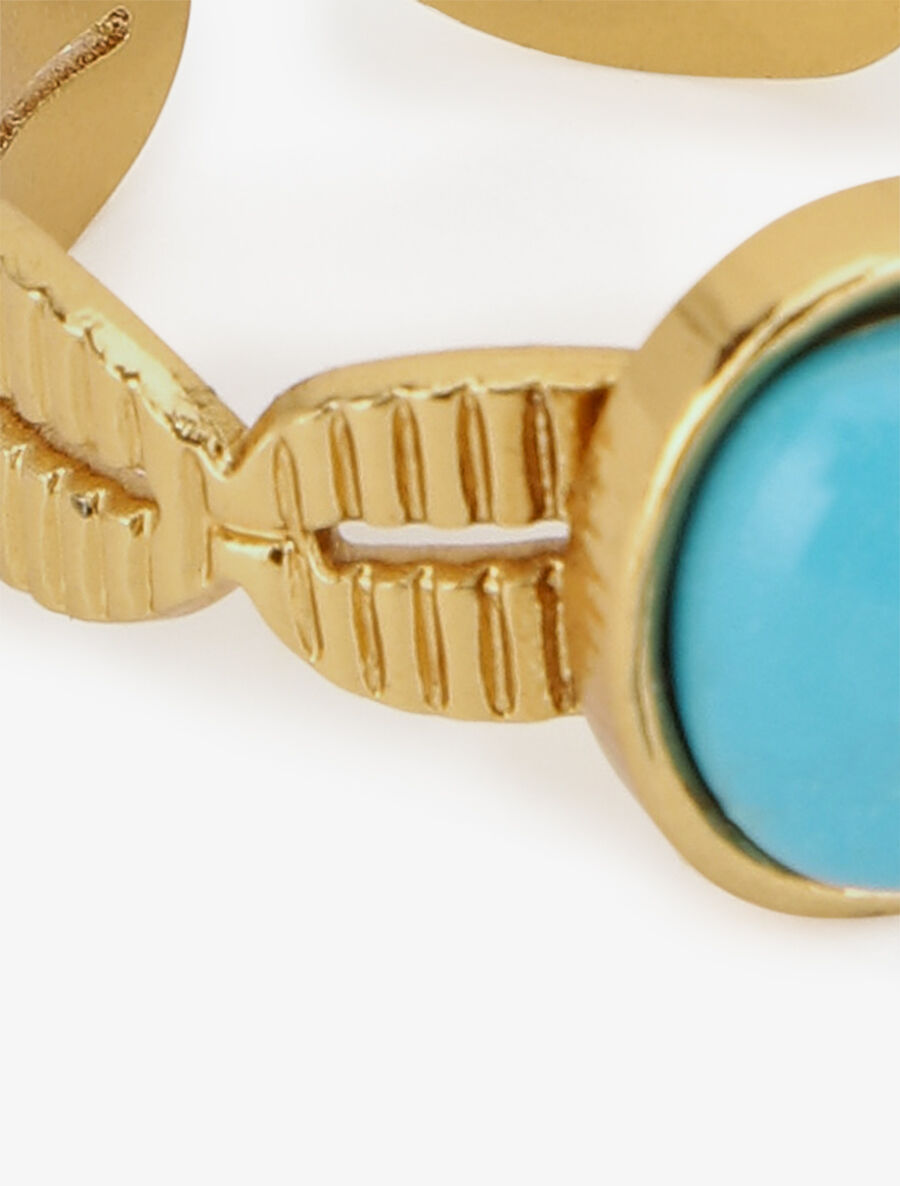 Bague ajustable dentelée à pierre - Or/turquoise - 3