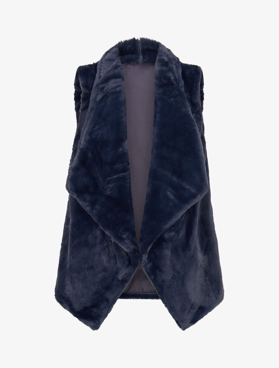 Gilet sans manches en fourrure synthétique - Marine - 1