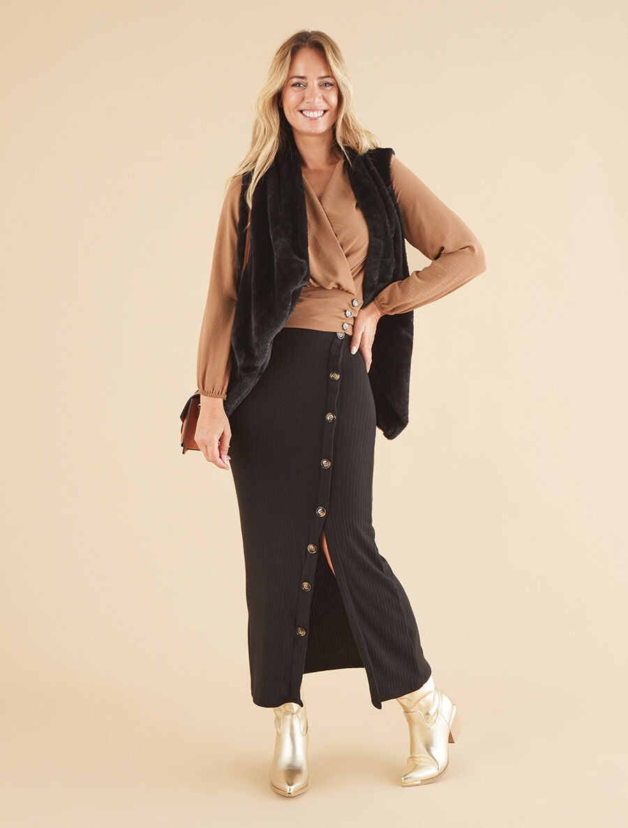 Gilet sans manches en fourrure synthétique - Noir - 4