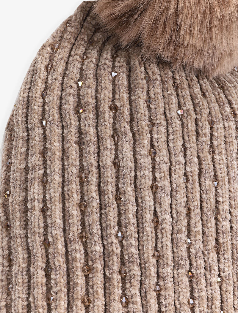Bonnet côtelé à perles et pompon - Beige - 2