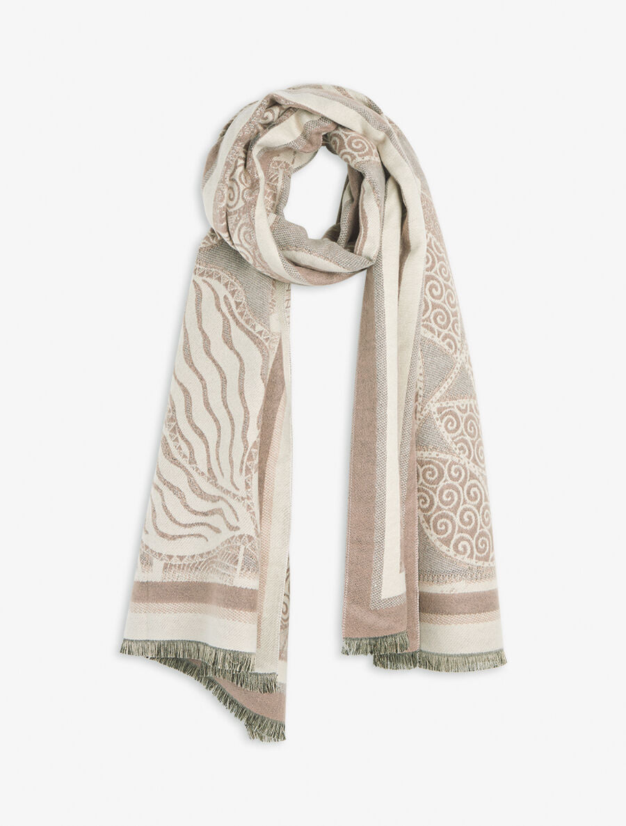 Foulard épais à imprimé plantes tropicales - Taupe - 1
