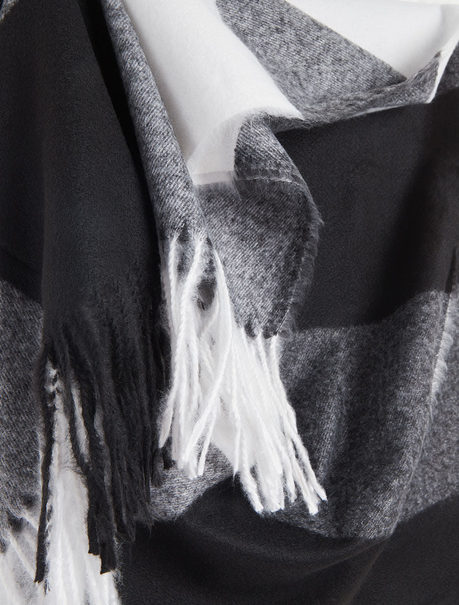 Echarpe à carreaux et bords à franges - Noir - 3