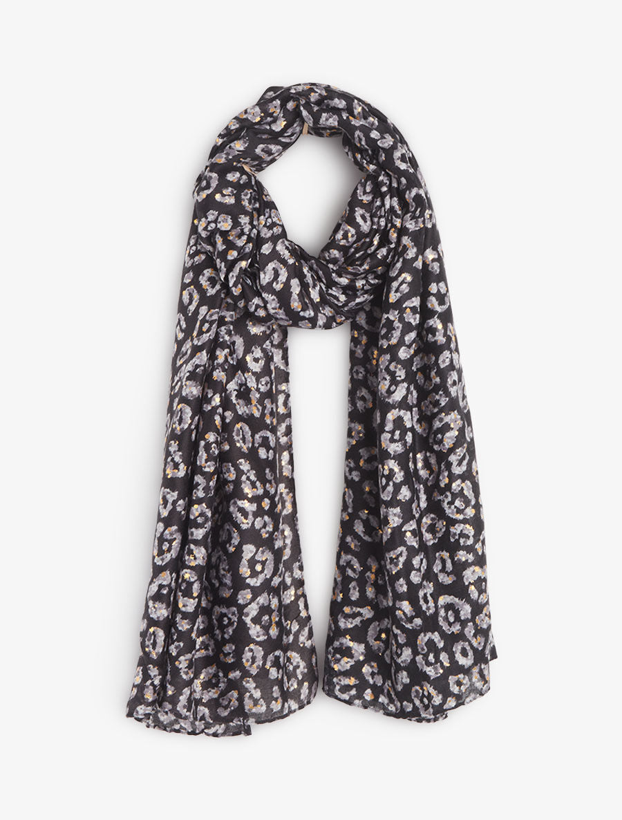 Foulard imprimé fleuri et irisé - Noir - 1