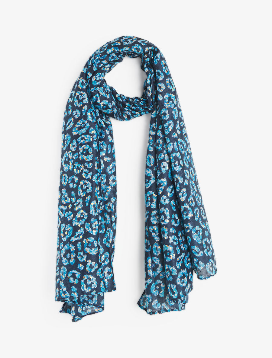 Foulard imprimé fleuri et irisé - Marine - 4