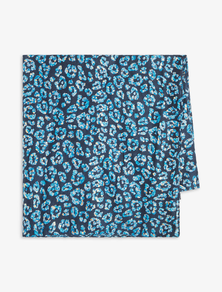 Foulard imprimé fleuri et irisé - Marine - 2