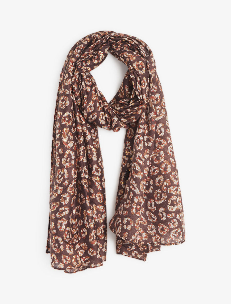 Foulard imprimé fleuri et irisé - Marron - 1