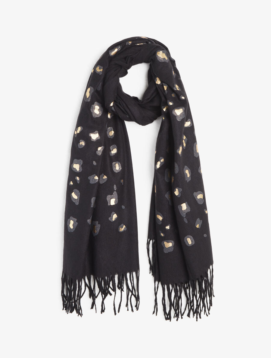 Foulard épais imprimé léopard irisé - Noir - 4