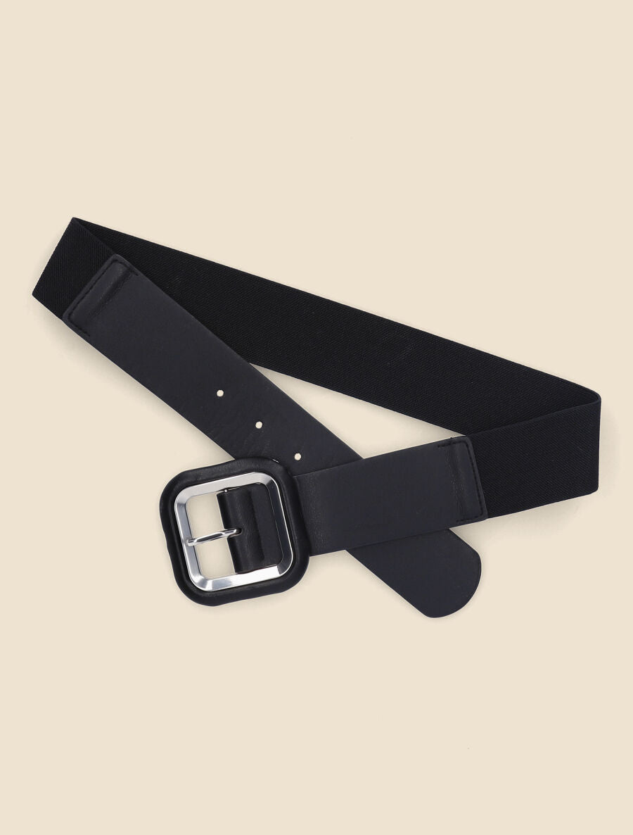 Ceinture à boucle carrée en simili - Noir - 1