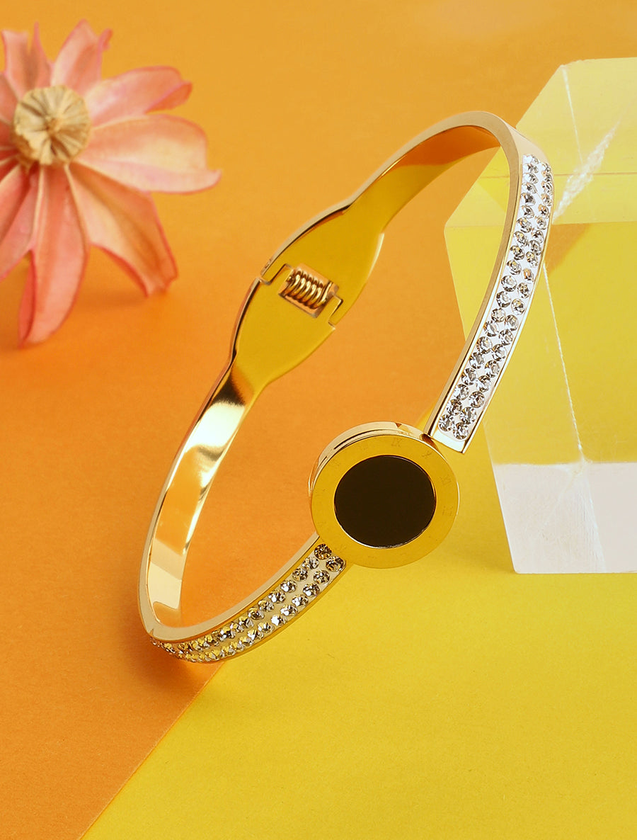 Jonc à strass et médaille style cadran - Or - 1