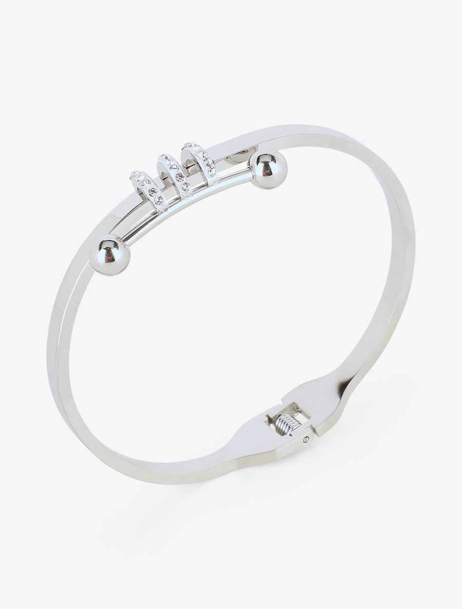 Jonc à triple demi-cercles orné de zircons - Argent - 2