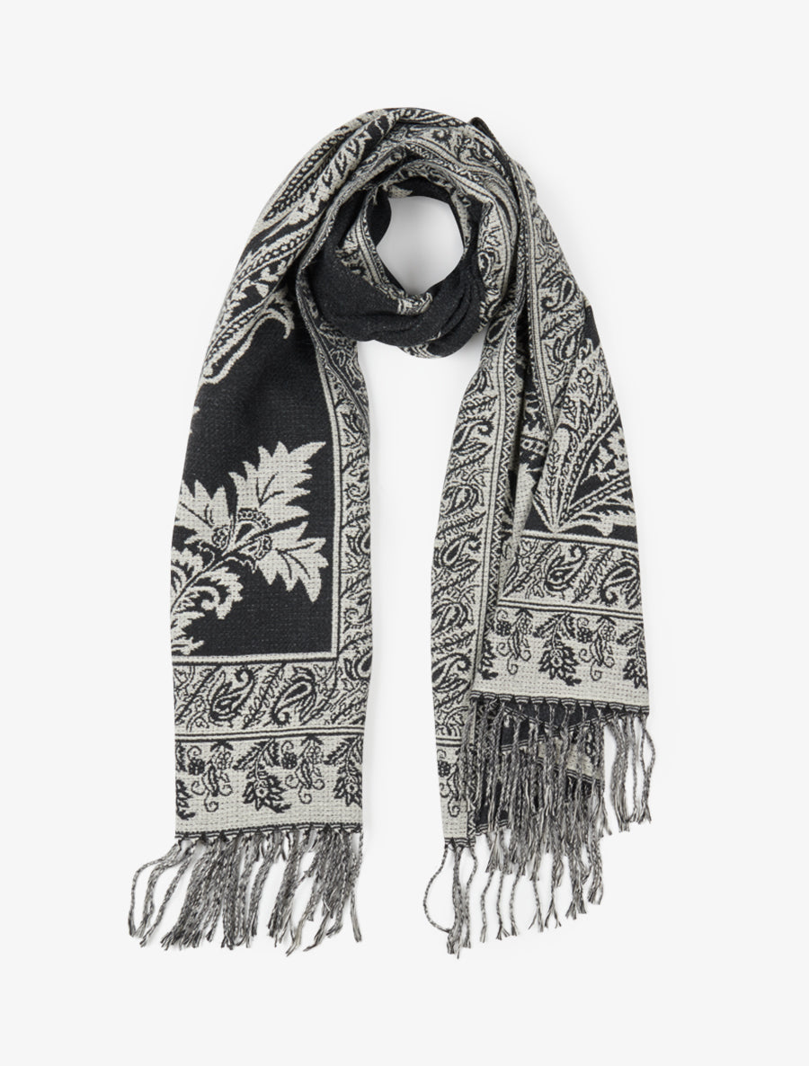Echarpe imprimé cachemire à frange - Noir - 1