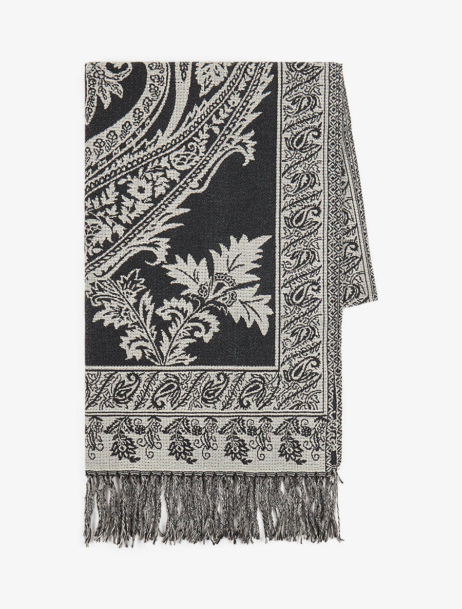 Echarpe imprimé cachemire à frange - Noir - 2