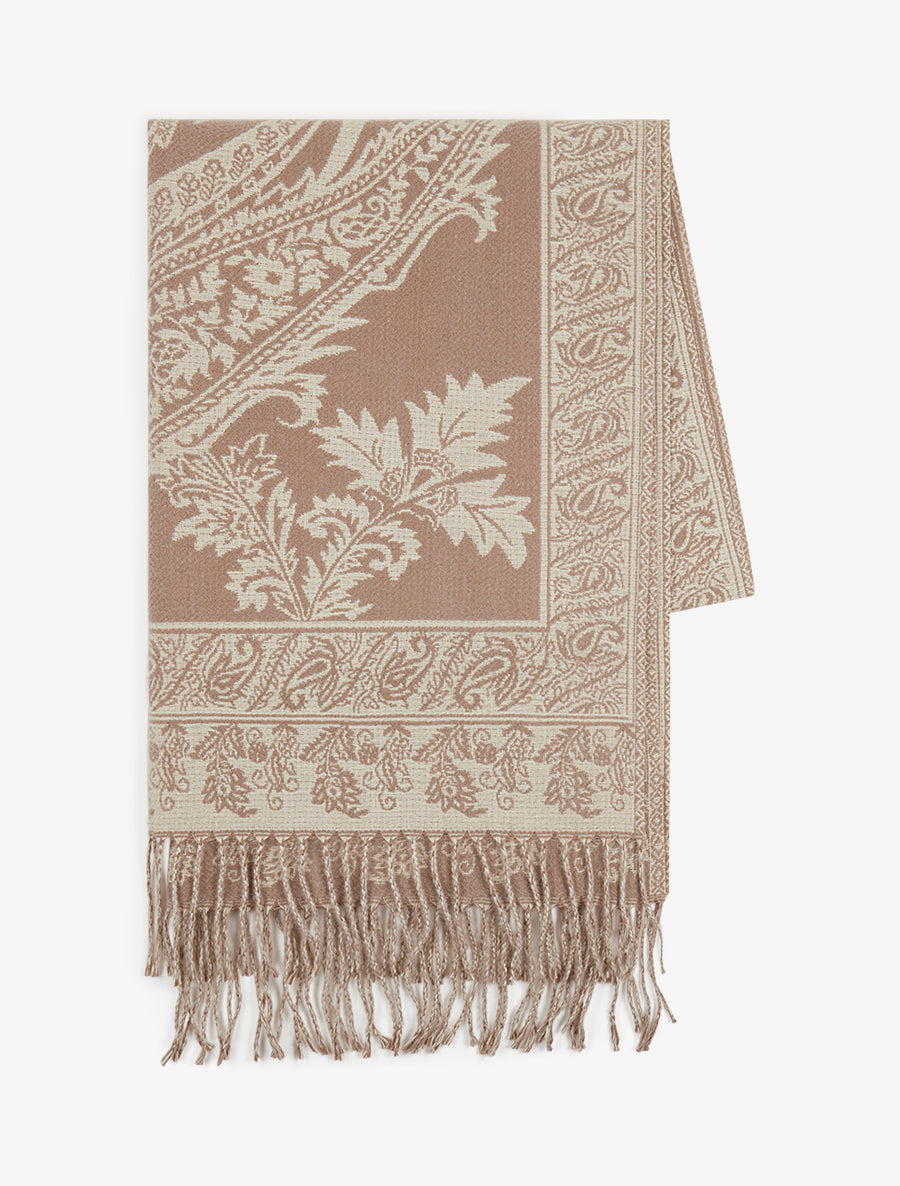 Echarpe imprimé cachemire à frange - Taupe clair - 2