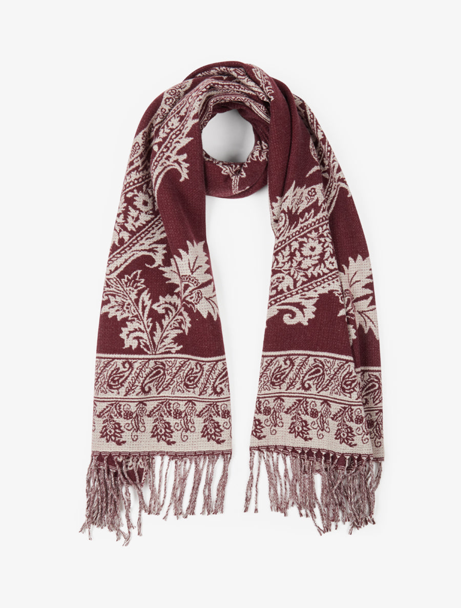 Echarpe imprimé cachemire à frange - Prune - 1