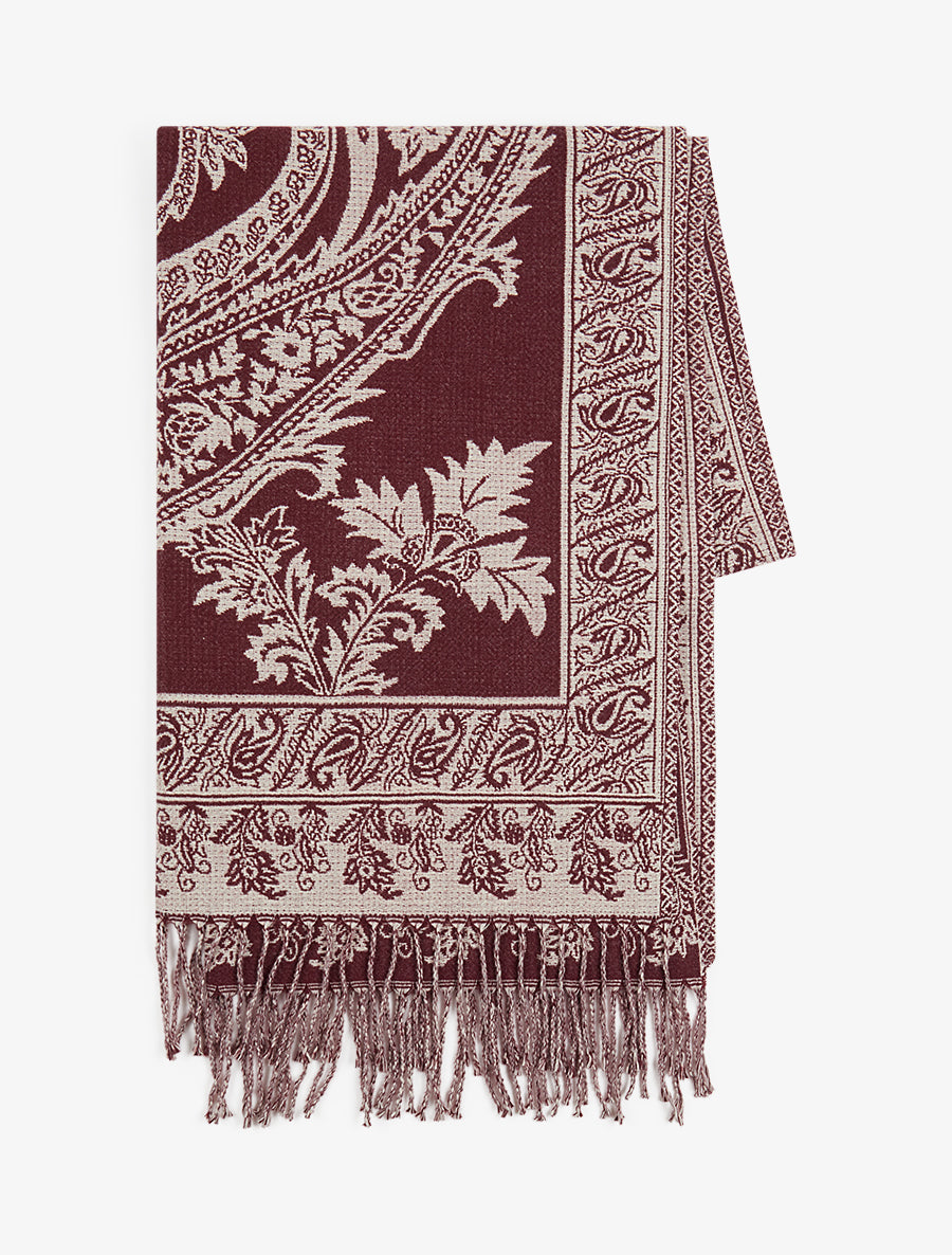 Echarpe imprimé cachemire à frange - Prune - 2