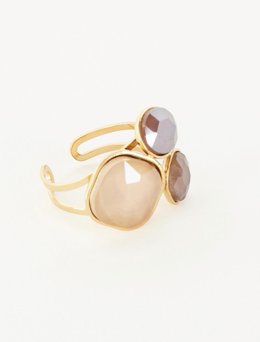 Bague ornée de trois pierres - Taupe - 2