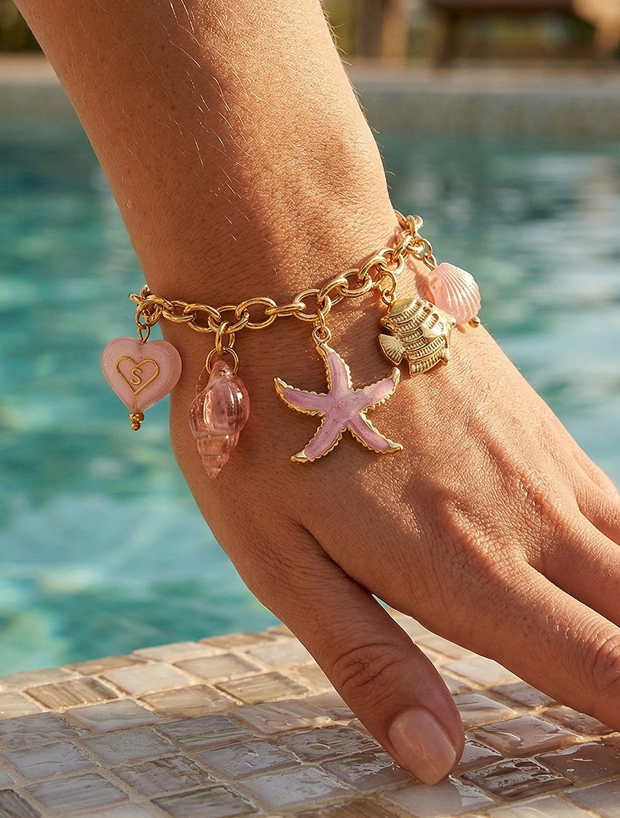 Bracelet fantaisie à motif marins et coeur - Rose - 1