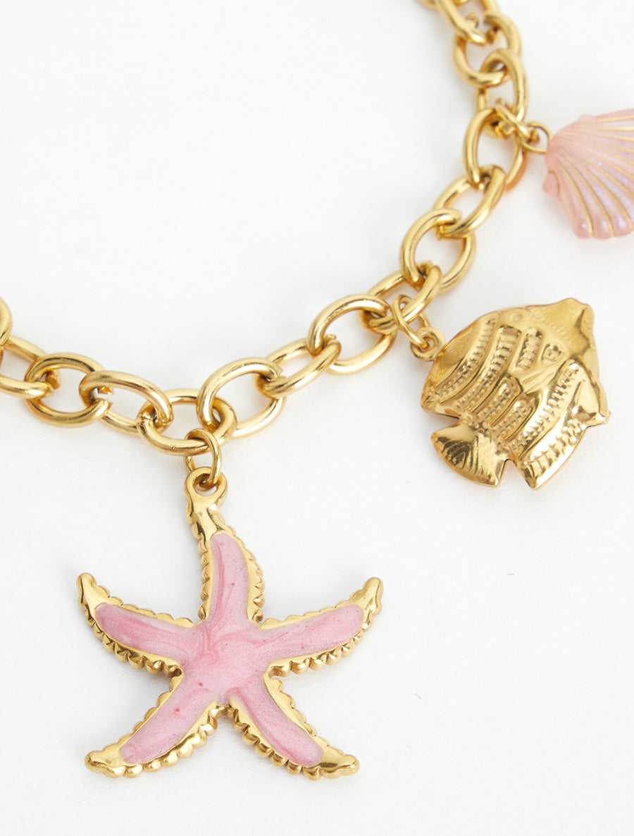 Bracelet fantaisie à motif marins et coeur - Rose - 3