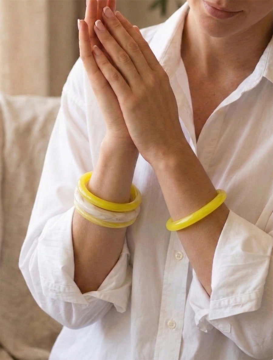 Ensemble de 4 joncs en résine colorée - Jaune - 1