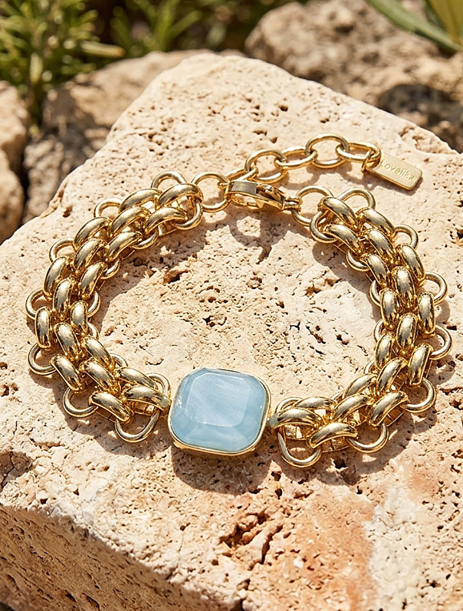 Bracelet en maille fantaisie à empiècement en résine - Bleu - 1