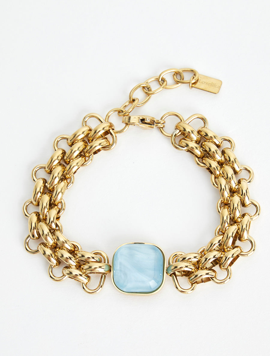 Bracelet en maille fantaisie à empiècement en résine - Bleu - 2