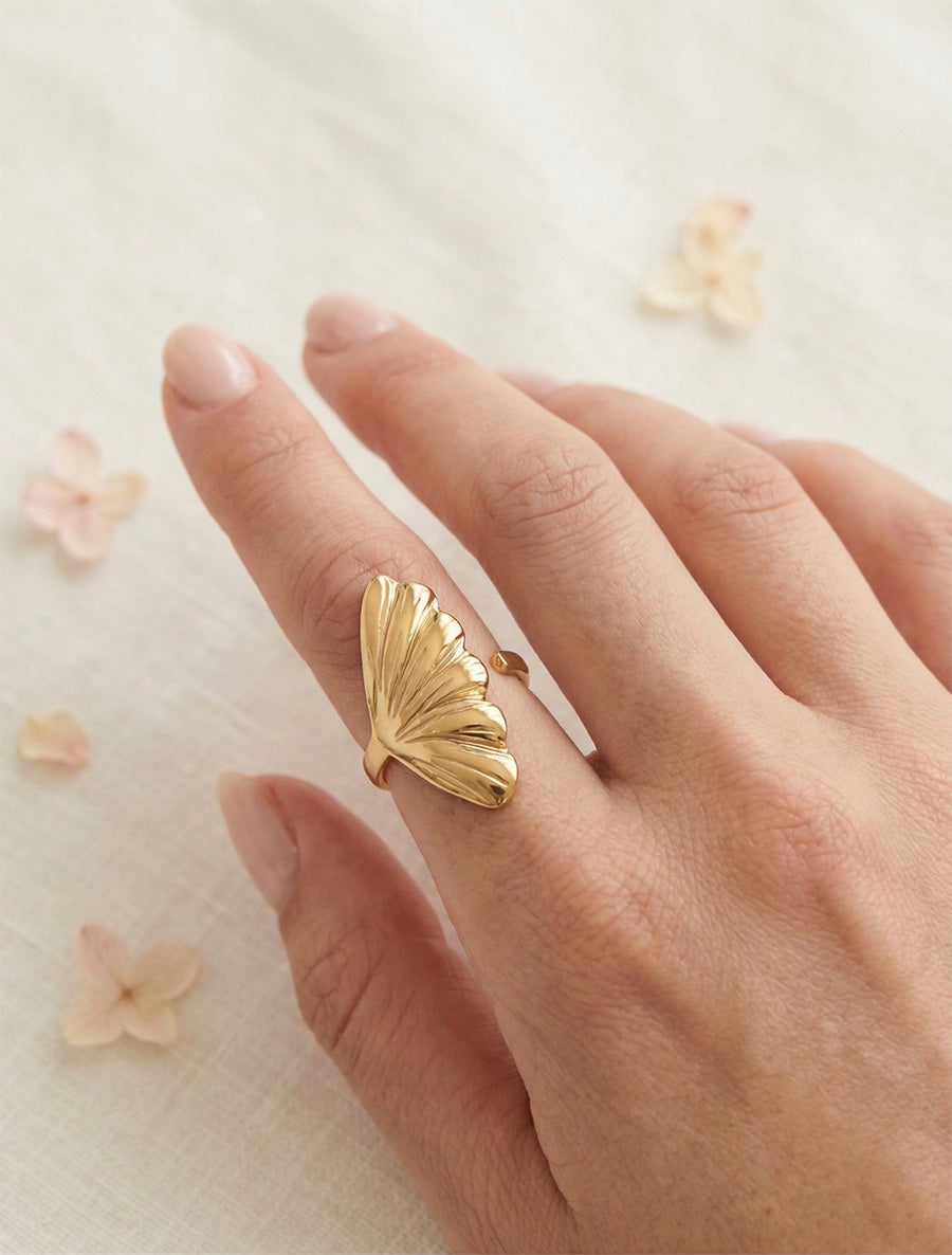 Bague feuille de ginkgo - Or - 1