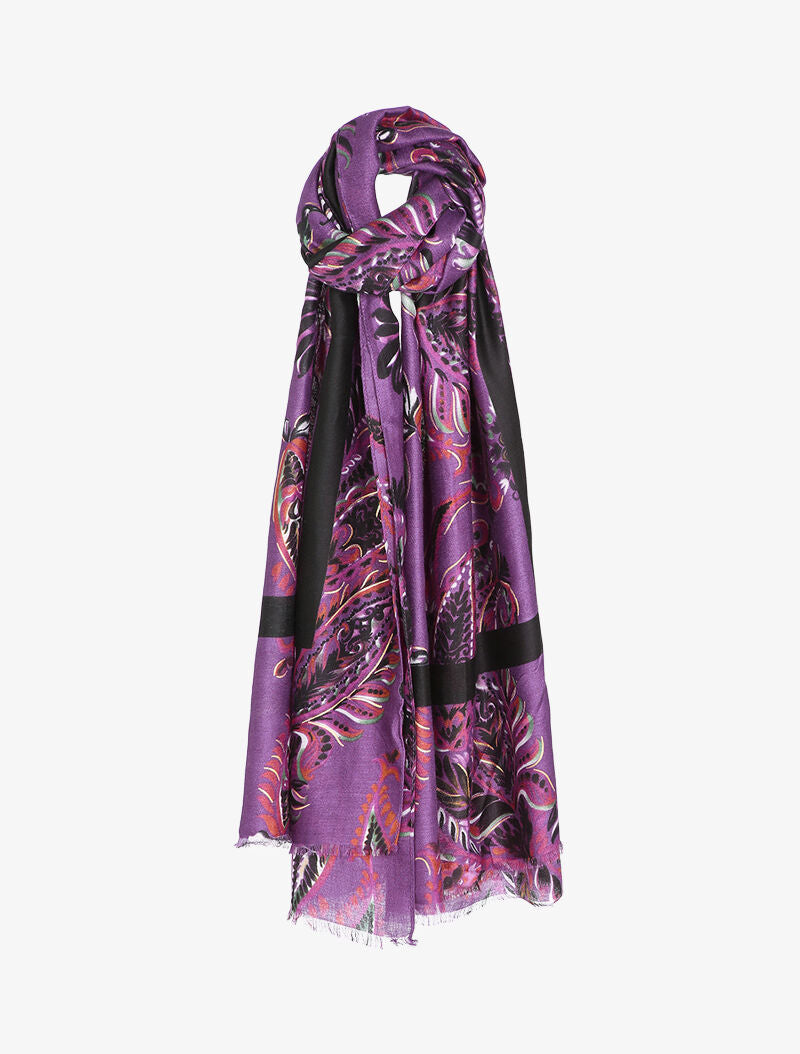 Foulard à imprimé cachemire et liserés irisés - Violet - 1