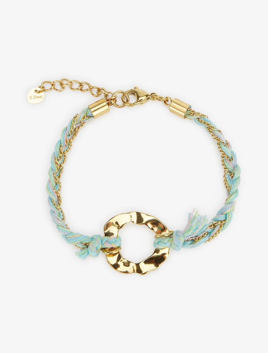 Bracelet en chaînes et fils tressés - Or/vert d&