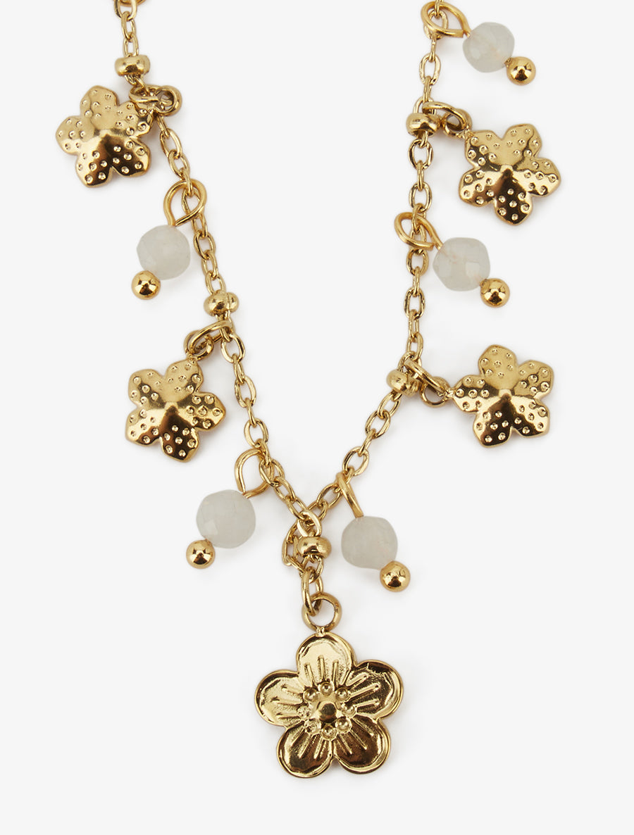 Collier petites fleurs et pierres - Or/blanc - 3
