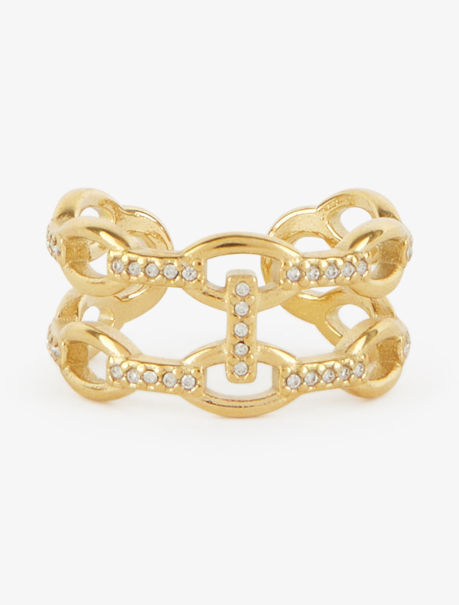 Bague style chaîne à strass - Or - 3