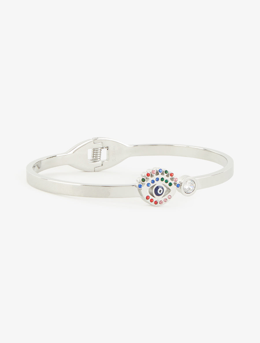 Jonc motif oeil à strass - Argent/noir - 2
