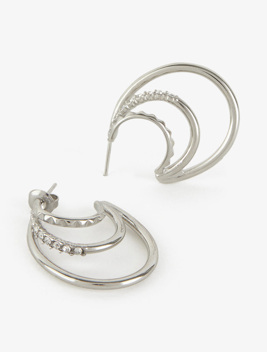 Créoles triple anneaux à gravures et strass - Argent - 3