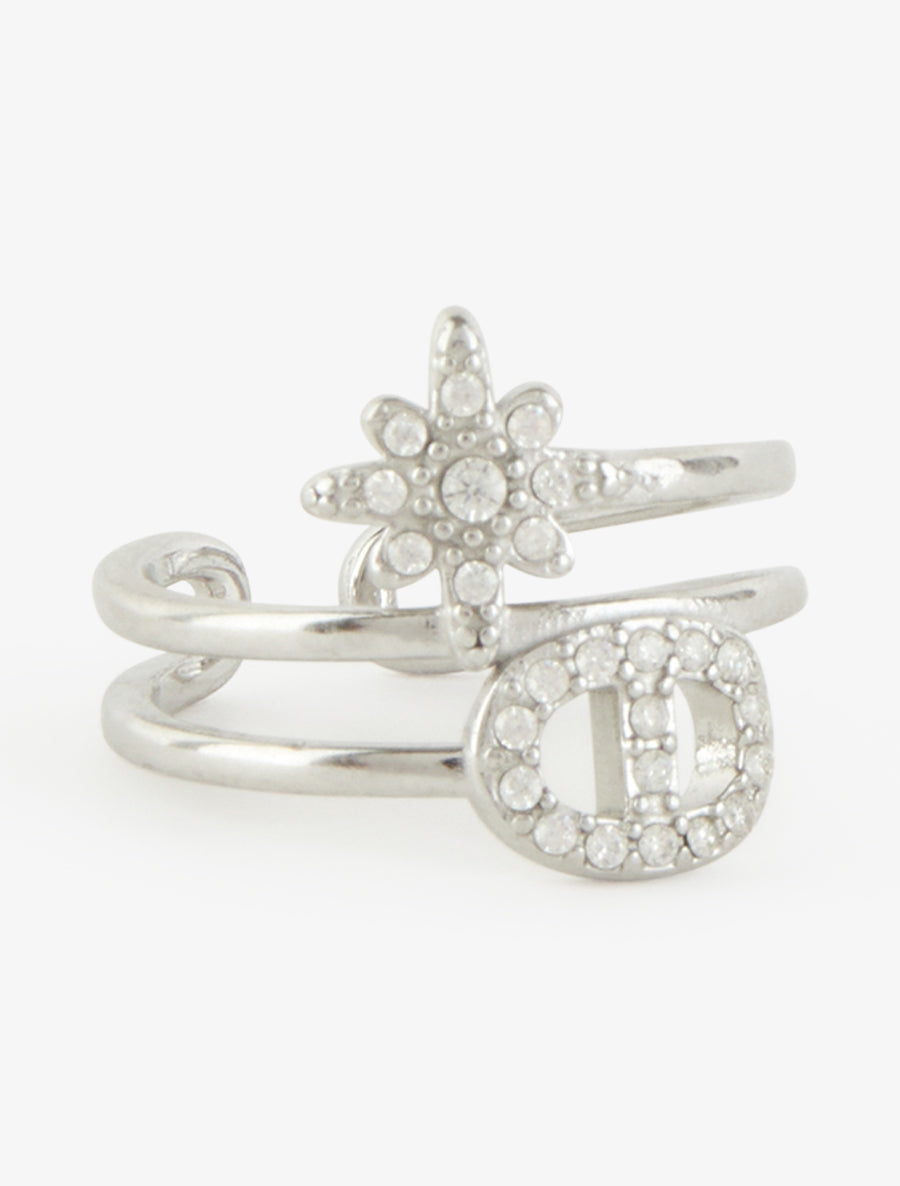 Bague à étoile et maillon strassés - Argent - 2