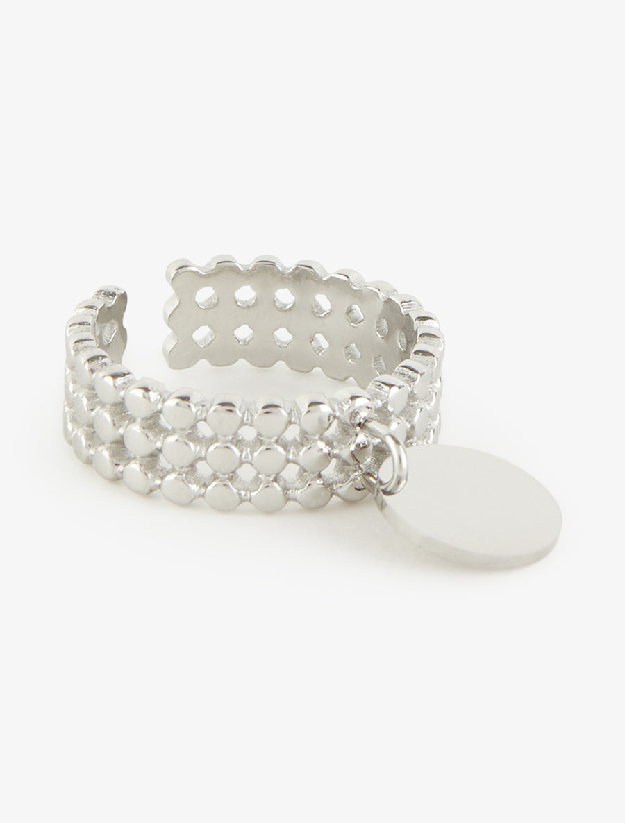 Bague à petites billes et breloque ronde - Argent - 2