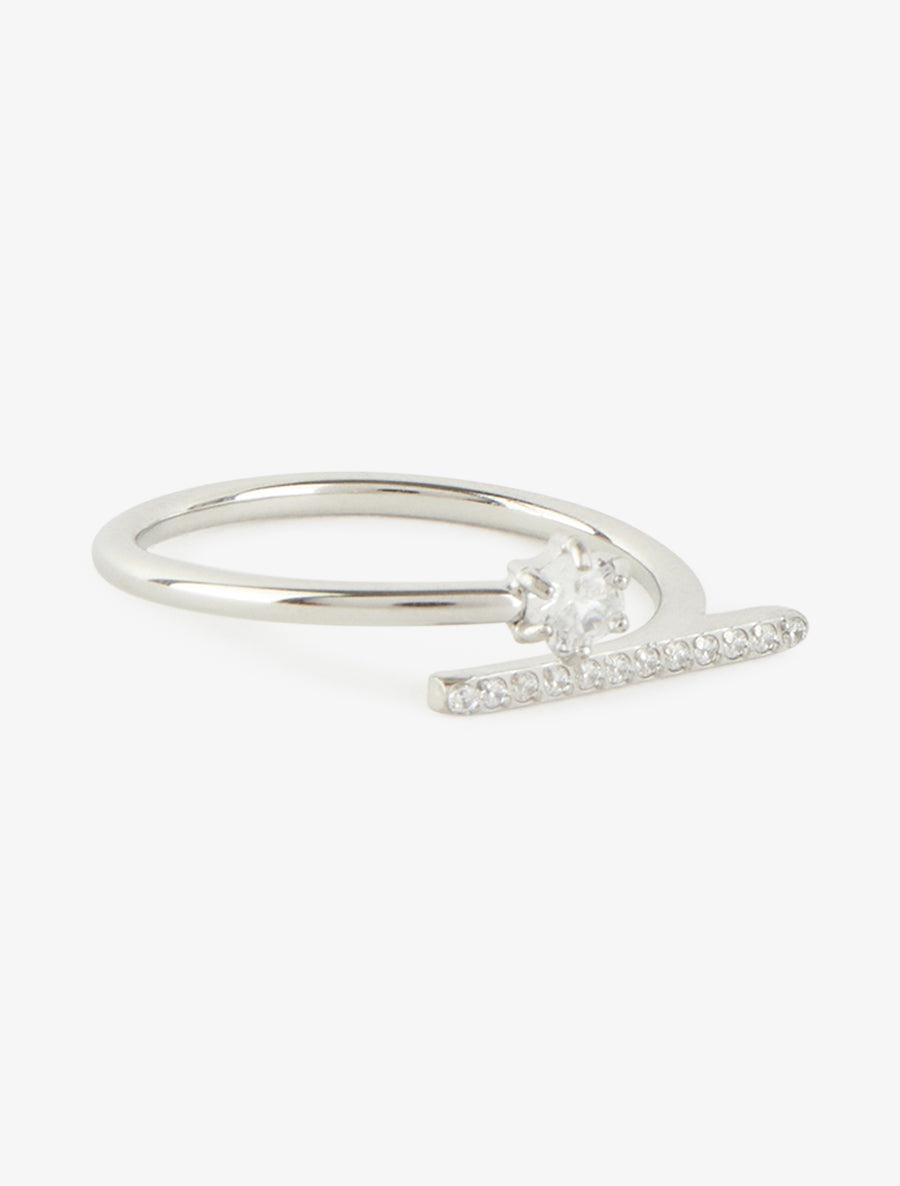 Bague fine à tige strassée - Argent - 2