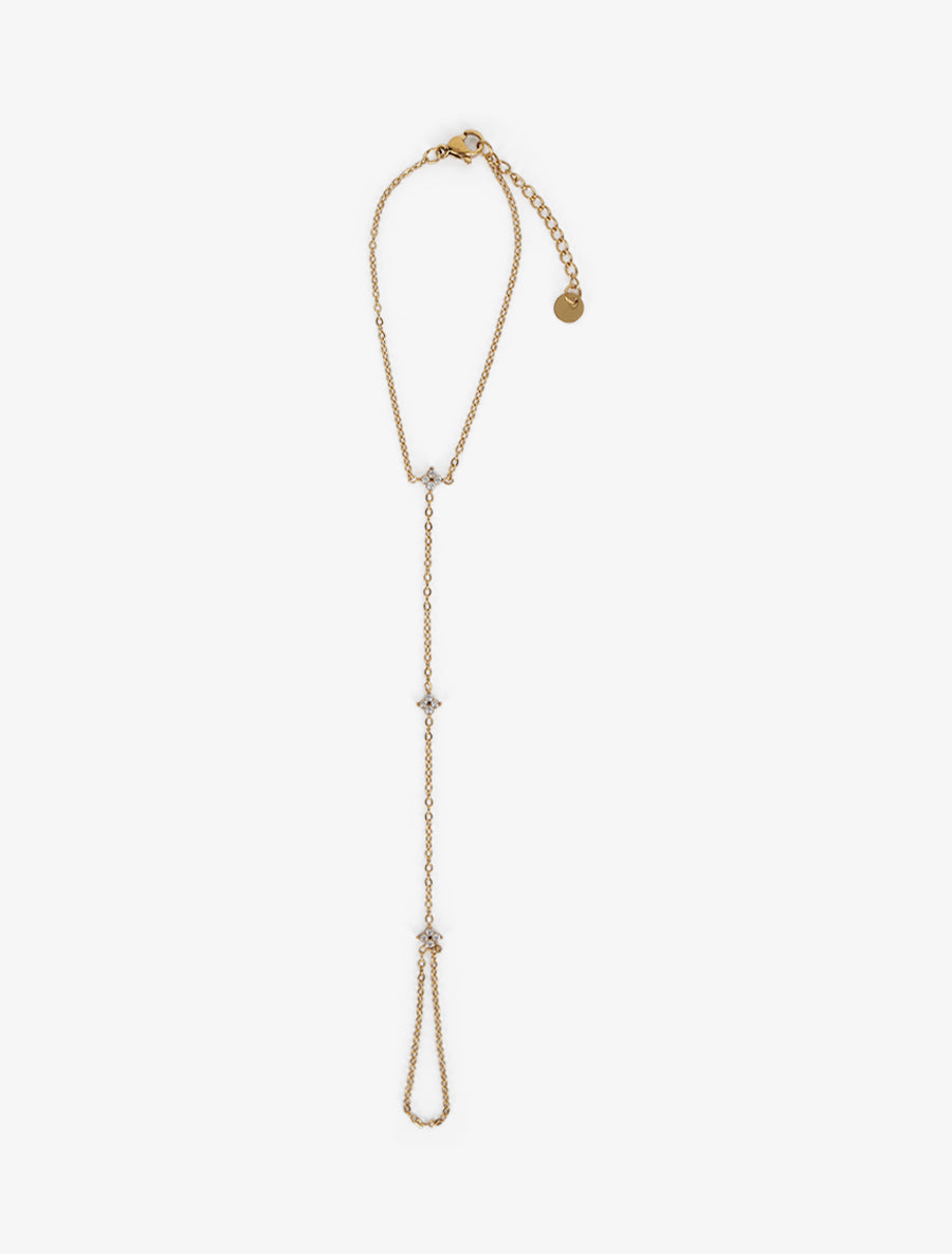 Bracelet chaîne de main à zircons blancs - Or - 2